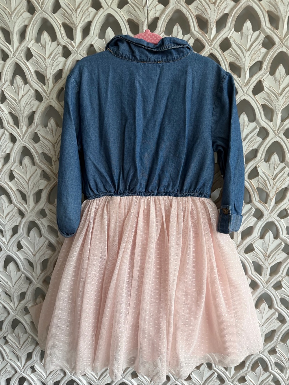 Pink Violet Girls' Blue Denim & Light Pink Tulle Dress, size 6 - Picture 3 of 4